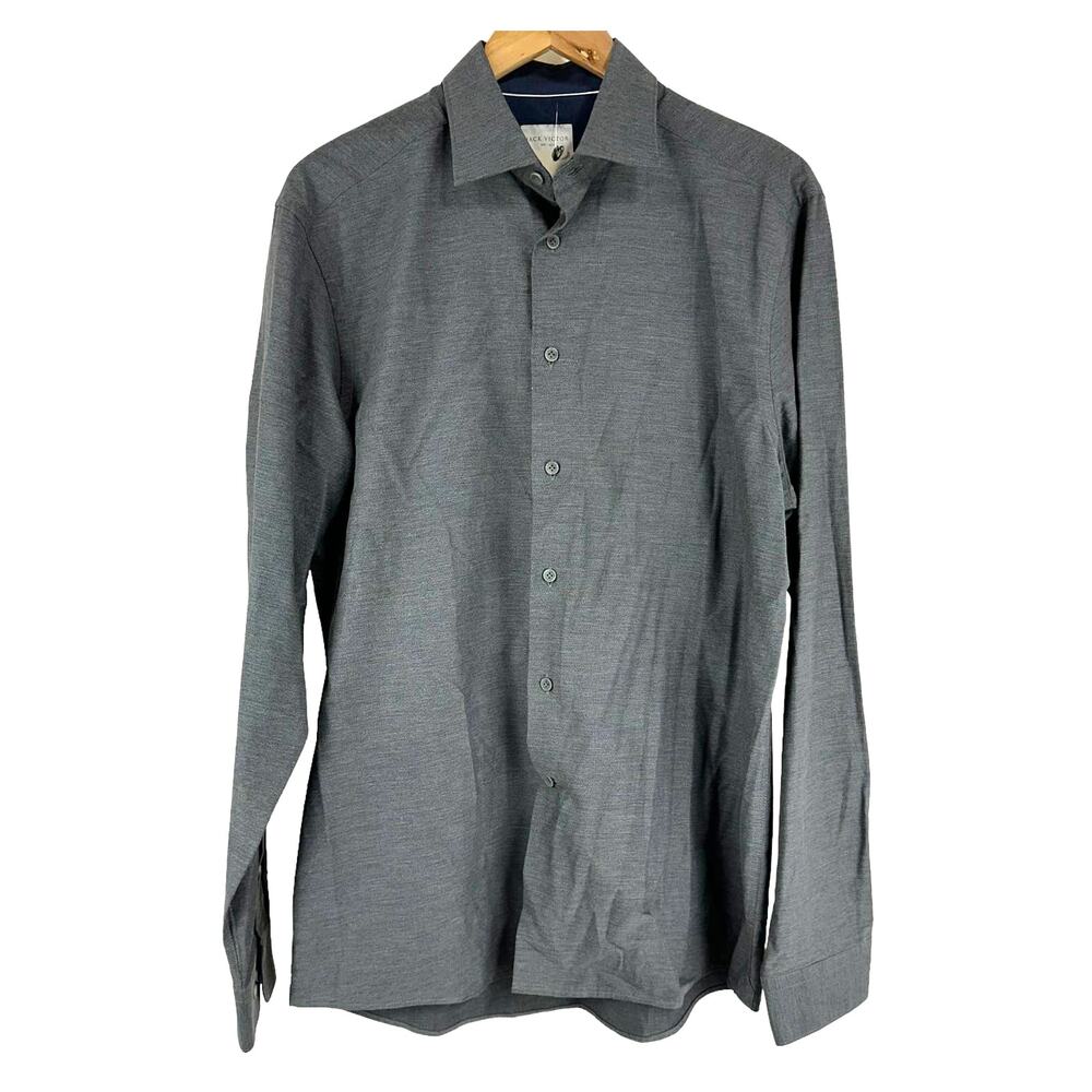 Jack Victor NWT 100% Cotton Button Up Long Sleeve Gray Dress Shirt Men's Size L